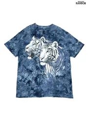 古着 ホワイトタイガー プリント タイダイ柄 コットン 半袖 Ｔシャツ 青 紺 (ttu2504160)