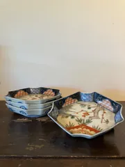 品番　t-0395 古伊万里　菱形皿B　染付　紙刷り印判　印判　時代　変形皿渦福 品番 t-0395 古伊万里 菱形皿B 染付 紙刷り印判 印判 時代 変形