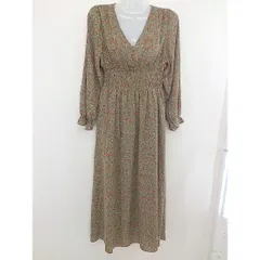 ◇ FREE'S MART Vネック 花柄 ウエストゴム 長袖 ロング ワンピース サイズFR カーキ グリーン系 レディース  【1203090005149】