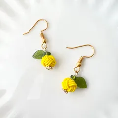 【185】ハンドメイド 水引 ピアス イヤリング 玉結び レモン ゆず イエロー