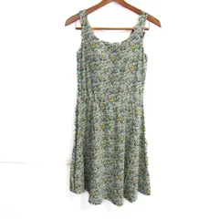 ユニクロ フレアブラワンピース ノースリーブ 未使用 花柄 ストレッチ トップス レディース Lサイズ ホワイト×グリーン UNIQLO