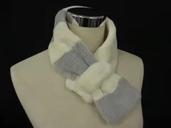 ■新品同様■ FURART ファーアート ポリエステル100％ ティペット ストール マフラー  防寒具 アイボリー系×グレー系 DG0604