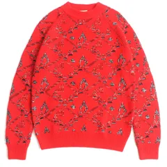 未使用品◆18AW サンローランパリ 529834 カシミヤ混 ボトルネック フローラル ジャガードニット/セーター レッド M イタリア製 正規品のサムネイル