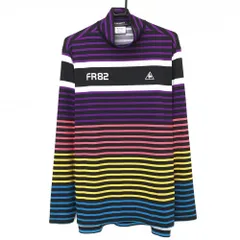 【超美品】ルコック 長袖ハイネックシャツ 黒×マルチカラー ボーダー メンズ LL ゴルフウェア le coq sportif