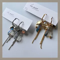 天然石×モード♡【304ステンレス スチール フープ】ブルー クリア 天然石 クォーツ クリスタル ジャラジャラ チェーン シルバー ゴールド ピアス オーロラ ビーズ メタル ハンドメイドピアス アレルギー対応【イヤリング変更可能】