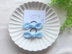♡りぼんヘアゴム♡　水色のレース柄　2個セット