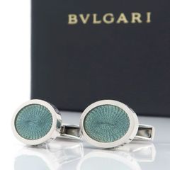 BVLGARI カフリンク 925 シルバー カフス ライトブルー系 SV 美品 箱付 ブルガリ ◆送料込◆質屋-11040