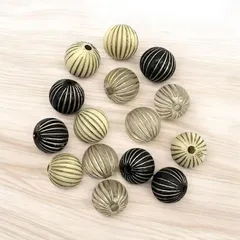 ビーズ 縞模様 ラウンドビーズ 10mm 15個入り 3タイプ ブラック アイボリー ヴィンテージ風 DIY素材 ハンドメイド ピアス ブレスレット pt-2823