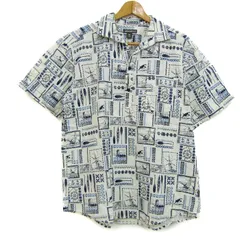 エディーバウアー 半袖シャツ トップス 総柄 メンズ Lサイズ オフホワイト×紺×水色 Eddie Bauer 【中古】