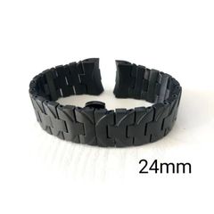 24mm 腕時計 修理交換用 社外品 ブレスレット PVDブラック 黒 両開き式バックル 【対応】パネライ ルミノール PANERAI