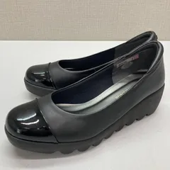 △ HILLS AVENUE ヒルズアヴェニュー パンプス レザー トゥキャップ風 ウェーブソール ウエッジソール 厚底　日本製 靴 ブラック 23 レディース 0.51kg