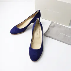 極美品 ファビオルスコーニ FABIO RUSCONI SOFIA167 スエードパンプス 38/■ネイビー シューズ チャンキーヒール 24.5cm【2400014330021】