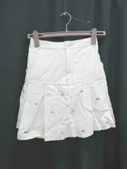 ◇ ⊂ ◎ ●未使用● axes femme アクシーズファム リボン デニム ミニ丈 プリーツ スカート サイズM 生成り レディース E  【1506250003604】