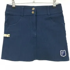 【美品】フィラゴルフ スカート ネイビー デニム調 ティー装着可 ストレッチ レディース M ゴルフウェア FILA GOLF