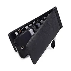 Huztencor 長財布 薄型 二つ折り メンズ レディース 磁気防止 カードケース カード26枚 収納 大容量 財布 人気 小銭入れ(ブラック)