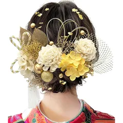 [Baramoly] 髪飾り 成人式 和装小物 卒業式 結婚式 和装 着物 袴 振袖 プリザーブドフラワー かすみ草 網型飾り あじさい ヘアアクセサリー 水引 ヘッドパーツ 専用ケース付き G2006