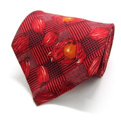 ピエールバルマン ブランド ネクタイ シルク チェック柄 花柄 総柄 PO メンズ レッド PIERRE BALMAIN 【中古】