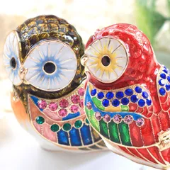 331 フクロウA （不苦労） 縁起物 クリスタルジュエリーボックス 手作り おふくろう 母の日ギフト 誕生日プレゼント 梟 置き物 インテリア キラキラ小物入れ 東京銀座PICALS 東京銀座ピカルス ピィアース mer12