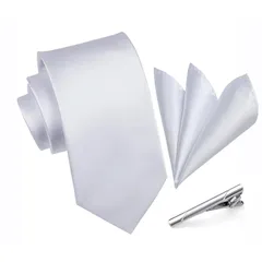 [HISDERN] [ヒスデン] フォーマル 白 ネクタイ チーフ セット メンズ 結婚式 ネクタイ 3点セット 紳士用 入学式 卒業式 プレゼント (ヒスデン) 1