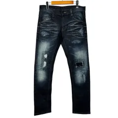 ニコルクラブフォーメン NICOLE CLUB FOR MEN デニムパンツ ボトムス ダメージ加工 牛革パッチ ネイビー 紺 46 M相当のサムネイル