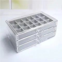 ☆ グレー ☆ アクセサリーケース pks6431 アクセサリーケース 引き出し ジュエリーケース アクセサリーボックス 小物入れ 収納ケース 大容量 3段 透明 クリア ディスプレイ 飾る シンプル パーテーション 仕切り 指輪 ピアス