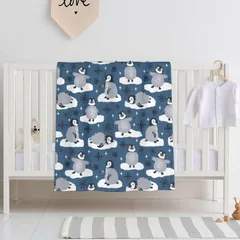 【数量限定】おしゃれ かわいい 暖かい 赤ちゃん 76cm＊100 シングル 通気性 ポリエステル ふわふわ 軽い 保育園 厚手 キュート 冬 星 お昼寝 紺色 ペンギン ベビー毛布 出産祝い ひざ掛け 毛布 ブランケット