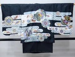 七五三 五歳 男児 羽織・着物・襦袢3点セット M寸 黒地 お仕立て無料 祝着 NO24314-2