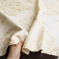 インド刺繍　コットンリネン　ベージュ・モチーフのサムネイル