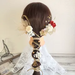 髪飾り ドライフラワー＊結婚式 成人式 卒業式 和装 打掛 振袖 袴~ソラローズ ロープ ネット チュール パール 水引 金箔~レッドグリーンピンク 赤 緑 15本