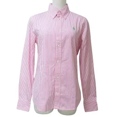 ラルフローレン RALPH LAUREN ポニー刺繍 ストライプ ボタンダウン シャツ 長袖 スリムフィット 9 M相当 ピンク ホワイト IBO63 X