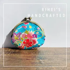 40 和柄のがま口ポーチ（水色）