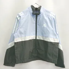 ◇ ⊇ adidas ライン入り キッズ ロゴプリント 長袖 ナイロンパーカー サイズ120 ライトブルー ホワイト ブラック 男の子 E  【1501230029940】