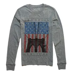 エアロポステール AEROPOSTALE メンズ Mens 長袖 Tシャツ Long Sleeve Brooklyn Bridge Flag Graphic Tee ミディアム グレー Medium Grey