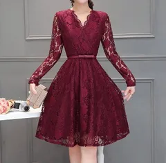 【新品】ワンピース ドレス レース 上品 大人結婚式 二次会　パーティー　赤　上質　きれいめ