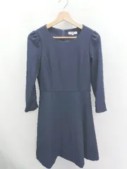 ◇ Θ NATURAL BEAUTY BASIC シンプル 長袖 膝丈 ワンピース サイズS ネイビー レディース P  【1409090022463】