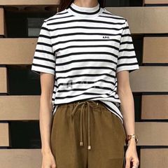 【2025春夏物モデル】☆1/30入荷☆ A.P.C. アーペーセー ボーダー ロゴ刺繍 Tシャツ 半袖 COHCA F26348  TAT  ホワイト×ブラック レディース