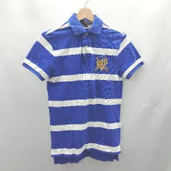 ◇ ⊂ POLO RALPH LAUREN ポロ ラルフローレン ボーダー ロゴ刺繍 半袖 ポロシャツ サイズXS ブルー系 メンズ E  【1501230042970】