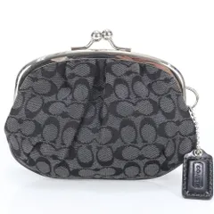 美品 コーチ ミニ シグネチャー キャンバス レザー がま口 コインケース 小銭入れ コンパクト ウォレット カード レディース RUE CL7-2【中古】