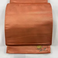 袋帯 秀品 ワンポイント柄 関西仕立て ぼかし 銀糸 オレンジ 六通 正絹 【中古】