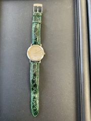 중고 미품 정규품 Waltham 수동 석영 시계 실버 다이얼 그린 가죽 밴드