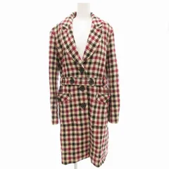 キャシャレル cacharel チェスターコート ミドル丈 チェック柄 ベルト カシミヤ混 38 ボルドー ベージュ /JSのサムネイル
