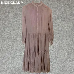 NICE CLAUP 薄いピンクの長袖シャツワンピース 透け感 Fサイズ