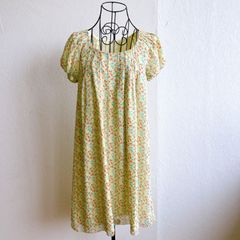 エフデ ef-de ひざ丈 ワンピース 花柄 総柄 フレア Aライン 薄手 丸首 昭和レトロ 90s Vintage 大人かわいい さらさら 日本製