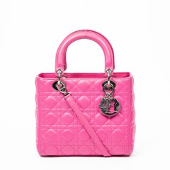 DIOR ディオール ミディアム レディ ディオール ジップ フューシャ カナージュラムスキンレザー AB