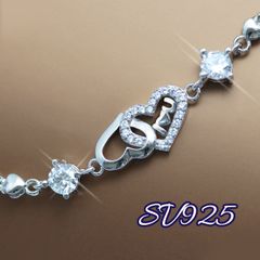 ブレスレット レディース オープンハート シルバー CZ ダイヤ ハートブレス