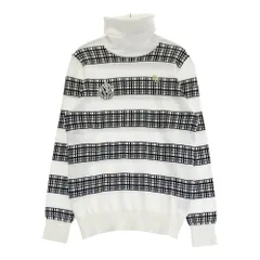 サイズ：0 PEARLY GATES パーリーゲイツ  タートルネック 長袖ニットセーター ボーダー柄 ホワイト系 [240101432418] ゴルフウェア レディース ストスト
