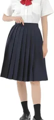 Eiza プリーツスカート 55cm 無地 学生 制服 膝丈 スクールユニフォーム 女子高生 e43( ネイビー,  M)