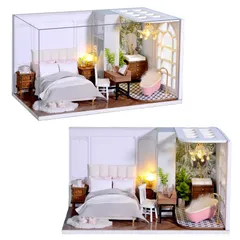 新品　- CUTEROOM創意的なミニチュアドールハウスキット 1:32スケールの木製DIYルーム（家具+防塵カバー+LEDライト付き）、クラフト愛好家やユニークなホームデコレーションに最適（QT011）