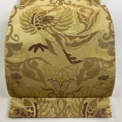 袋帯 美品 秀品 鳳凰 花唐草 金糸 箔 金色 六通 正絹 【中古】
