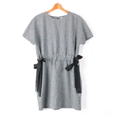 ザラ 半袖ワンピース 千鳥格子 クルーネック ウエストリボン ひざ上丈 ストレッチ レディース EUR Lサイズ グレー ZARA 【中古】